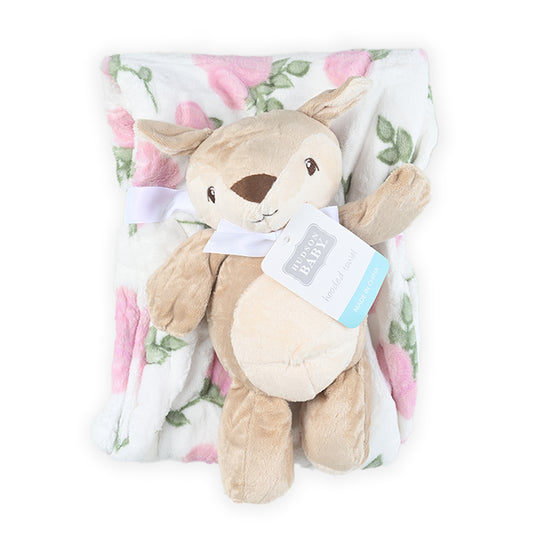 Chubby Deer Printed Blanket With Plush Toy