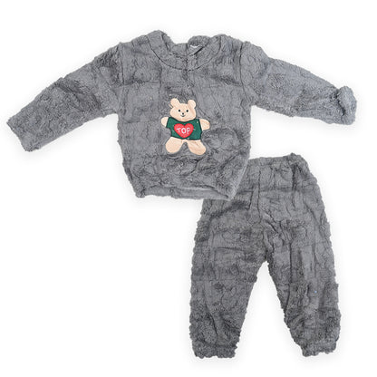 Fuzzy Top Fleece Long-Sleeve Pullover And Trousers Set