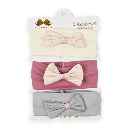 Shiny Bow 3 piece Headband Set