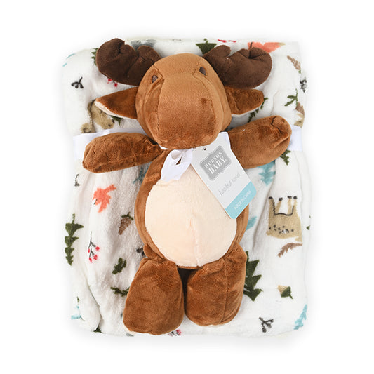 Moose Baby Blanket With plush toy