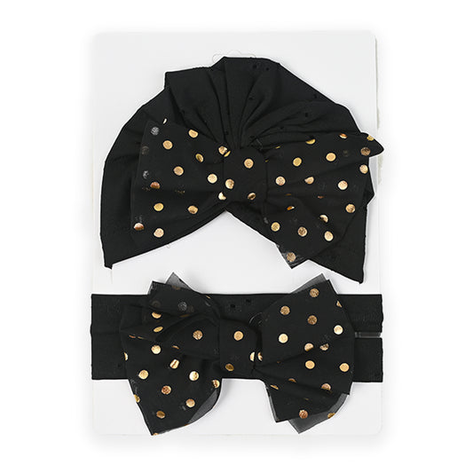 Fabric Polka Turban Hat Headband Set Pack Of 2