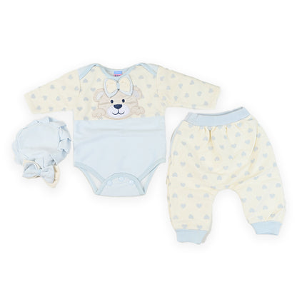 Bow Hearts 3 Piece Winter Bodysuit Pajama Set