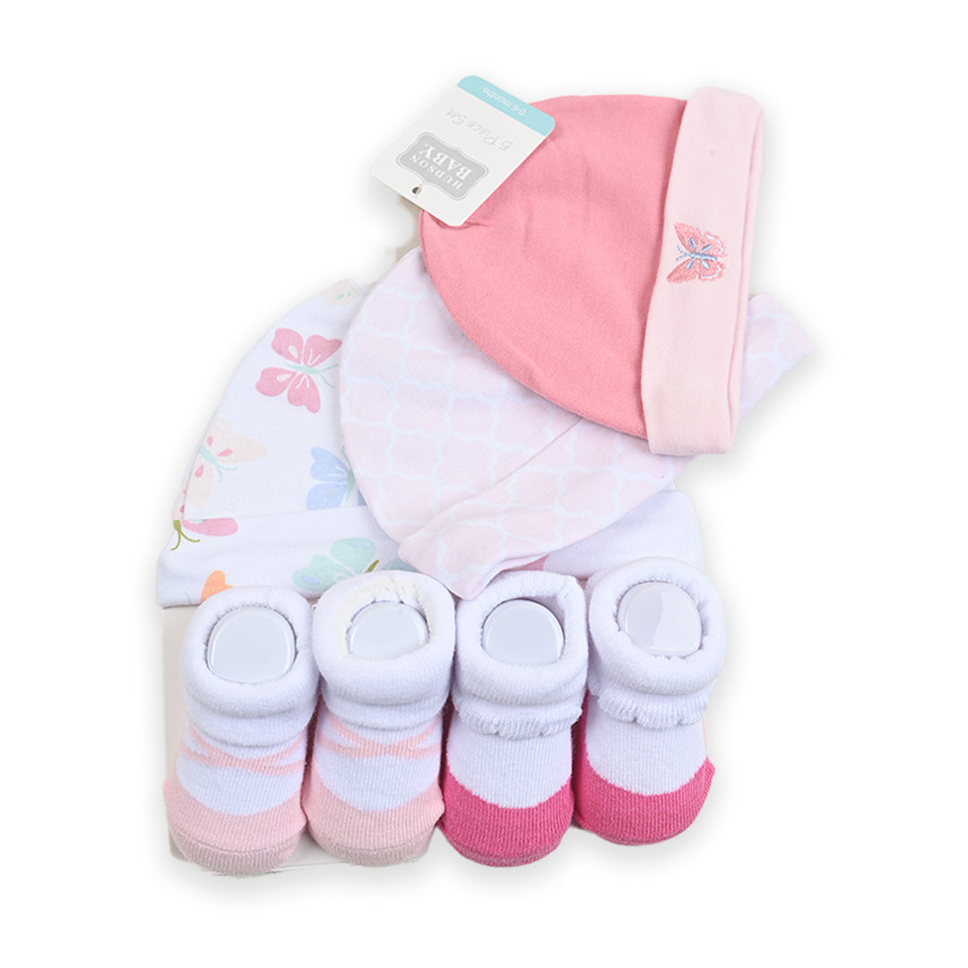 Hudson Butterfly 5 Piece Cap Set With Booties