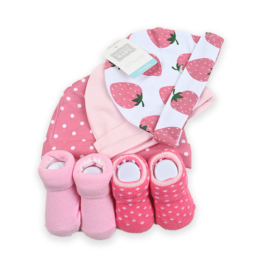 Hudson Strawberry 5 Piece Cap Set With Booties