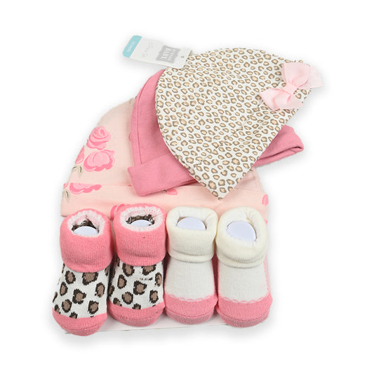 Hudson Leopard 5 Piece Cap Set With Booties