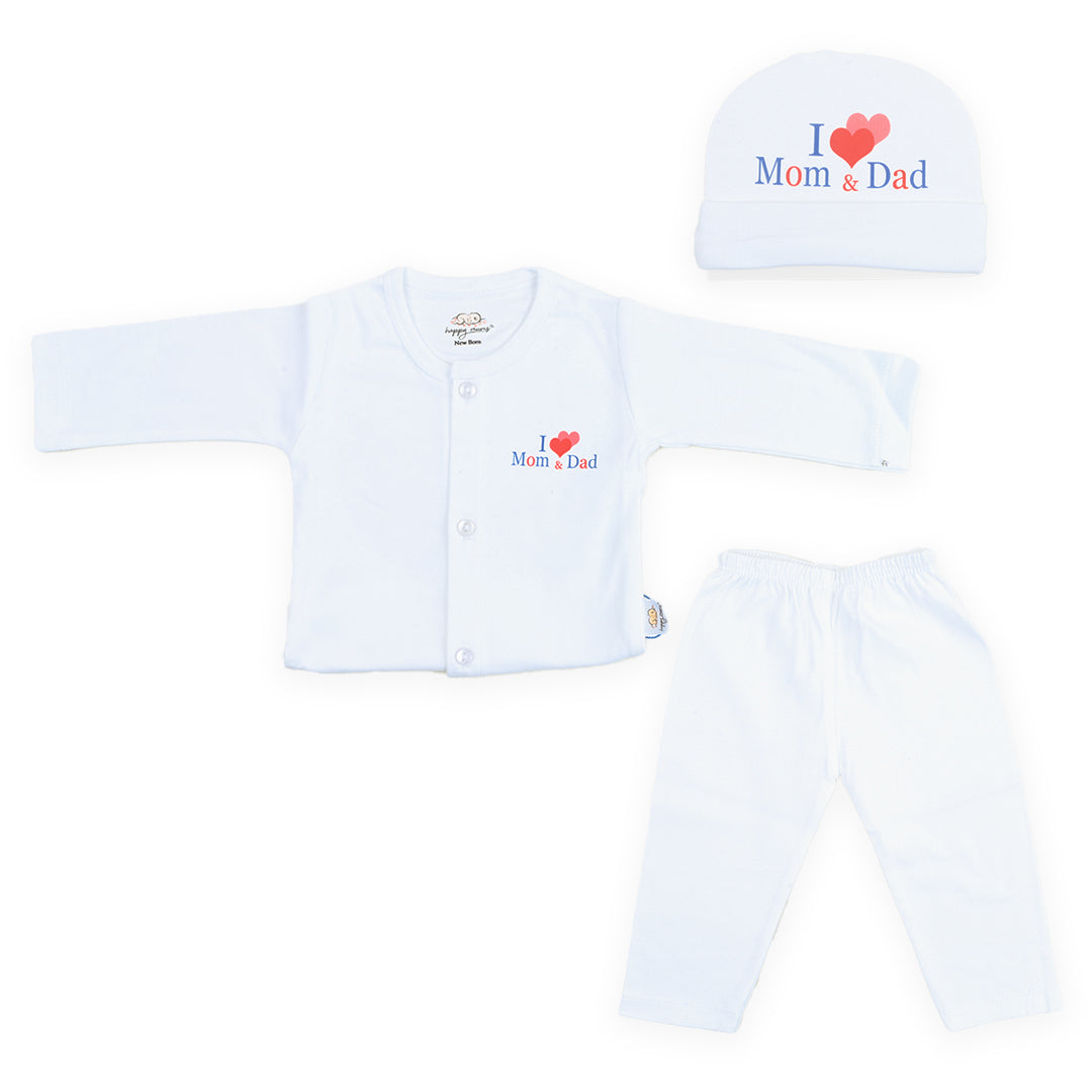 I Love Mom Dad Newborn 3 Piece Shirt & Pajama Set