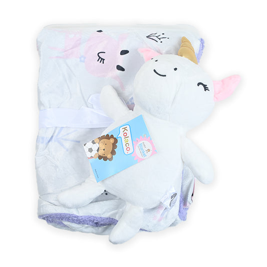 Unicorn Printed Blanket With Plush Toy