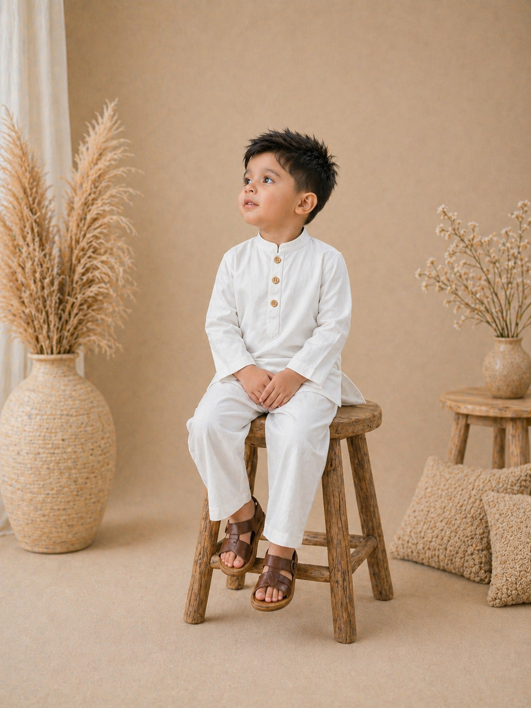 Premium Eid cord set for boys featuring a modern short kurta and relaxed trousers. Comfortable, stylish & perfect for Eid ul Adha. Limited stock.