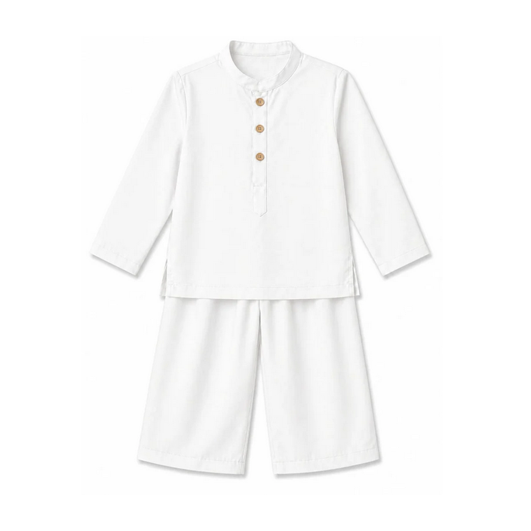 Desert Luxe Cord Set White outfit with long-sleeve top and pants on a white background
