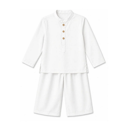 Desert Luxe Cord Set White outfit with long-sleeve top and pants on a white background