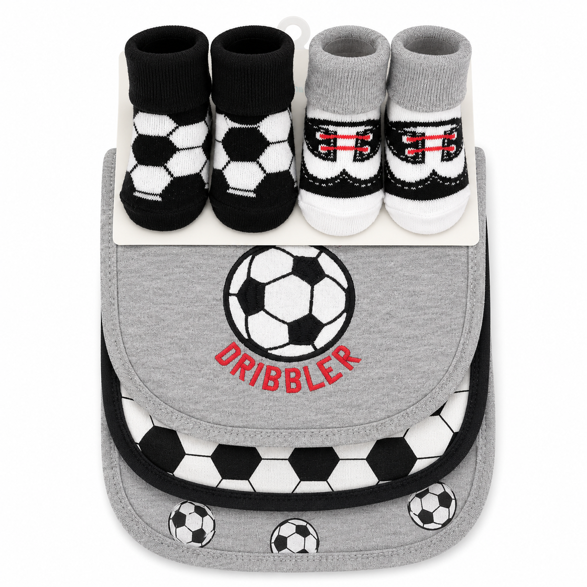 Dribbler Soccer baby bib and socks gift set