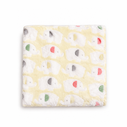 Baby blanket with elephant pattern on a light yellow background