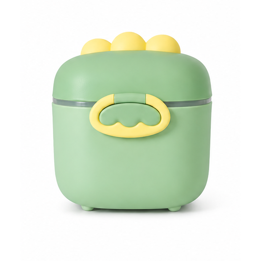Green and yellow container with a cloud design on a white background
