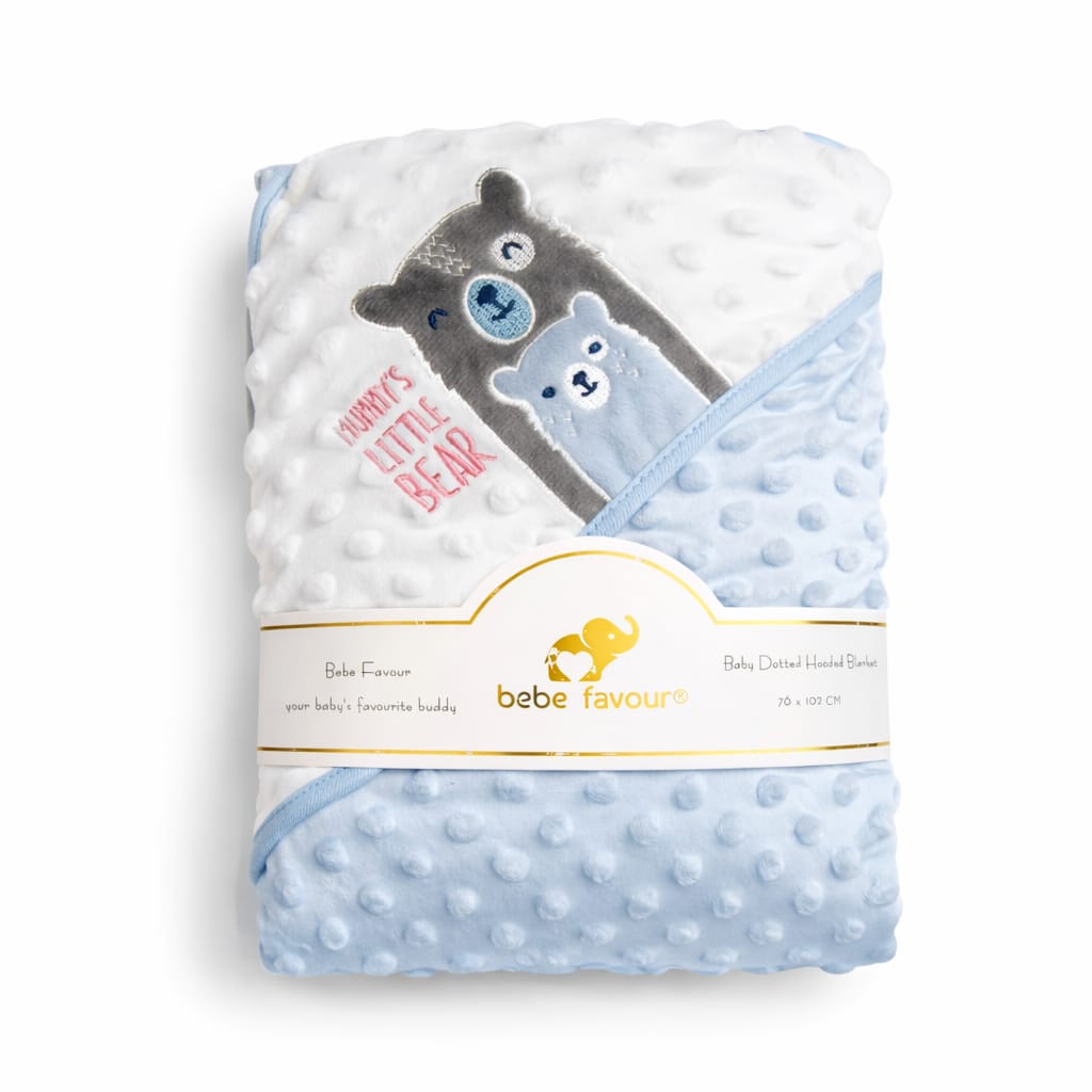 Hooded Baby Blanket with Bear Design – Soft Dotted Plush Newborn Blanket (76×102 cm)