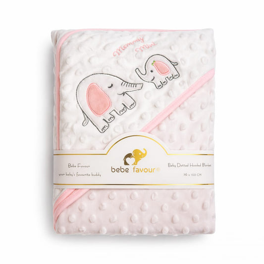 Hooded Baby Blanket with Elephant Design – Soft Dotted Plush Newborn Blanket (76×102 cm) (Copy)
