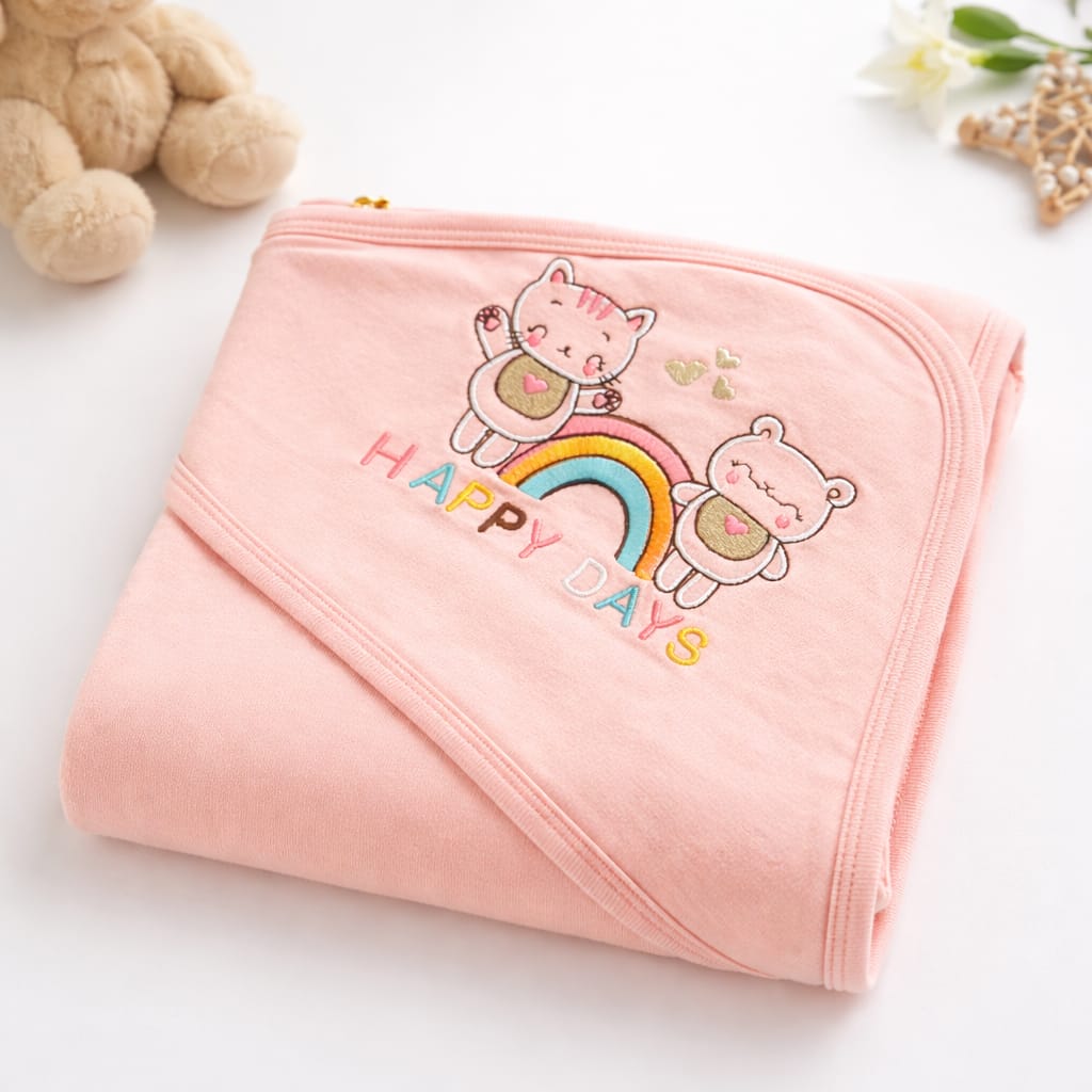 Happy Days Hooded Soft Cotton Baby Wrapping & Receiving Sheet