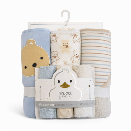 Teddy 6-Piece Hooded Towel & Washcloth Set – Super Soft Terry