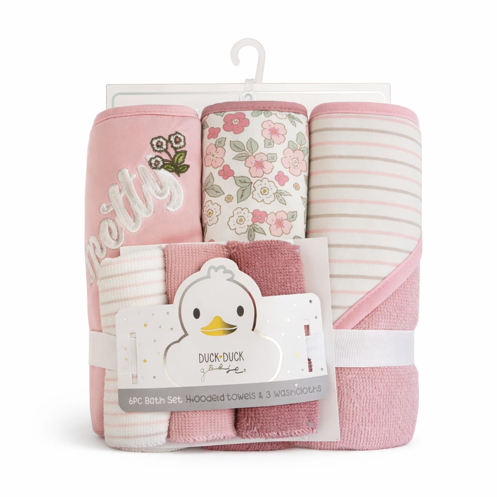 Pretty 6-Piece Hooded Towel & Washcloth Set – Super Soft Terry