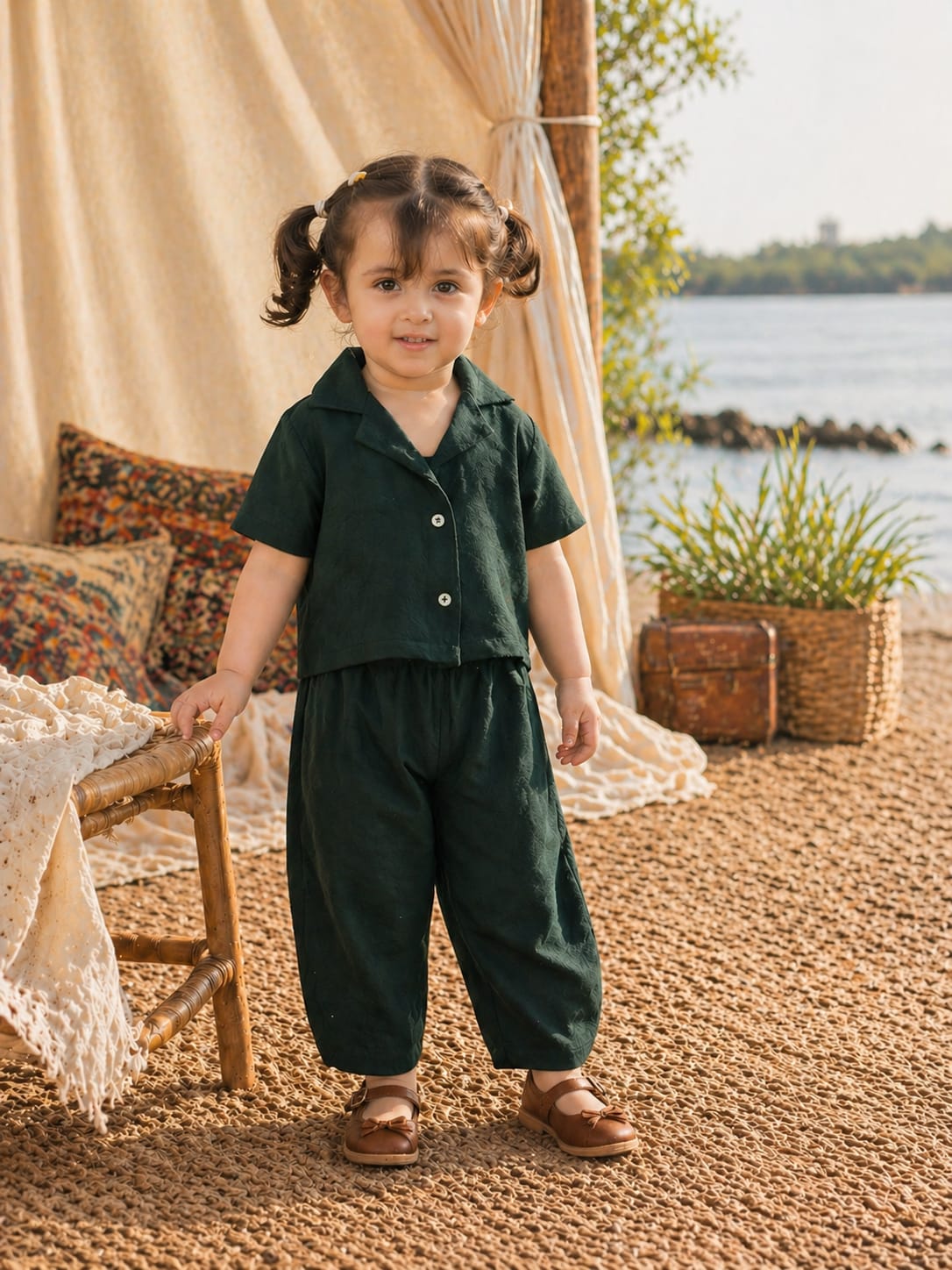 Forest Ease Girls Summer Set – Deep Green | Little Escape 2026