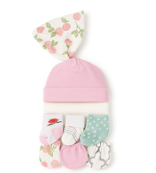 Floral 9 Piece Cap Mitten & Socks Set