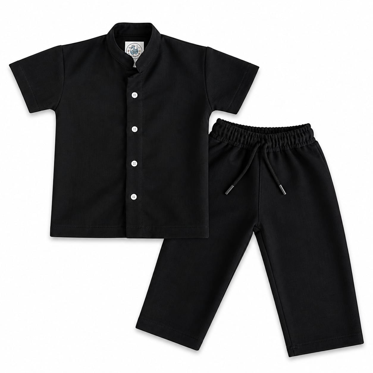 Black shirt and pants set on a white background