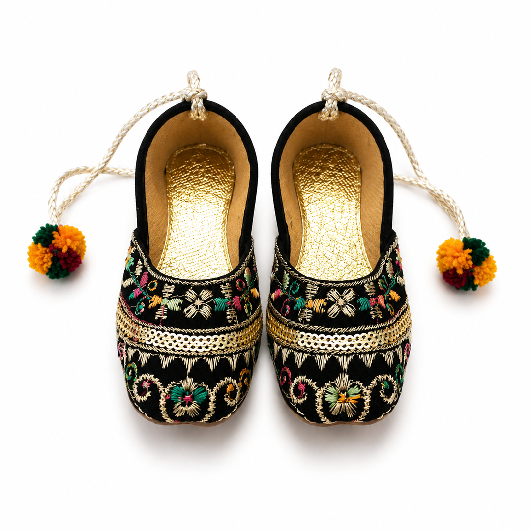 Ornate Black Embroidered Baby Khussa