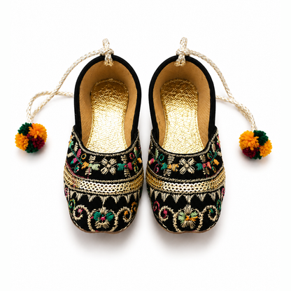 Ornate Black Embroidered Baby Khussa