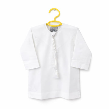 White shirt with a yellow hanger on a white background
