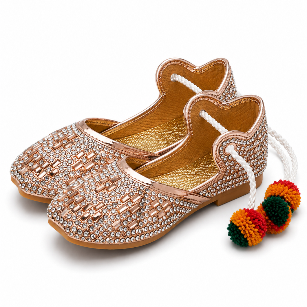 Rose-Gold Rhinestone Baby Khussa
