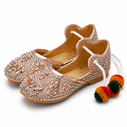 Rose-Gold Rhinestone Baby Khussa