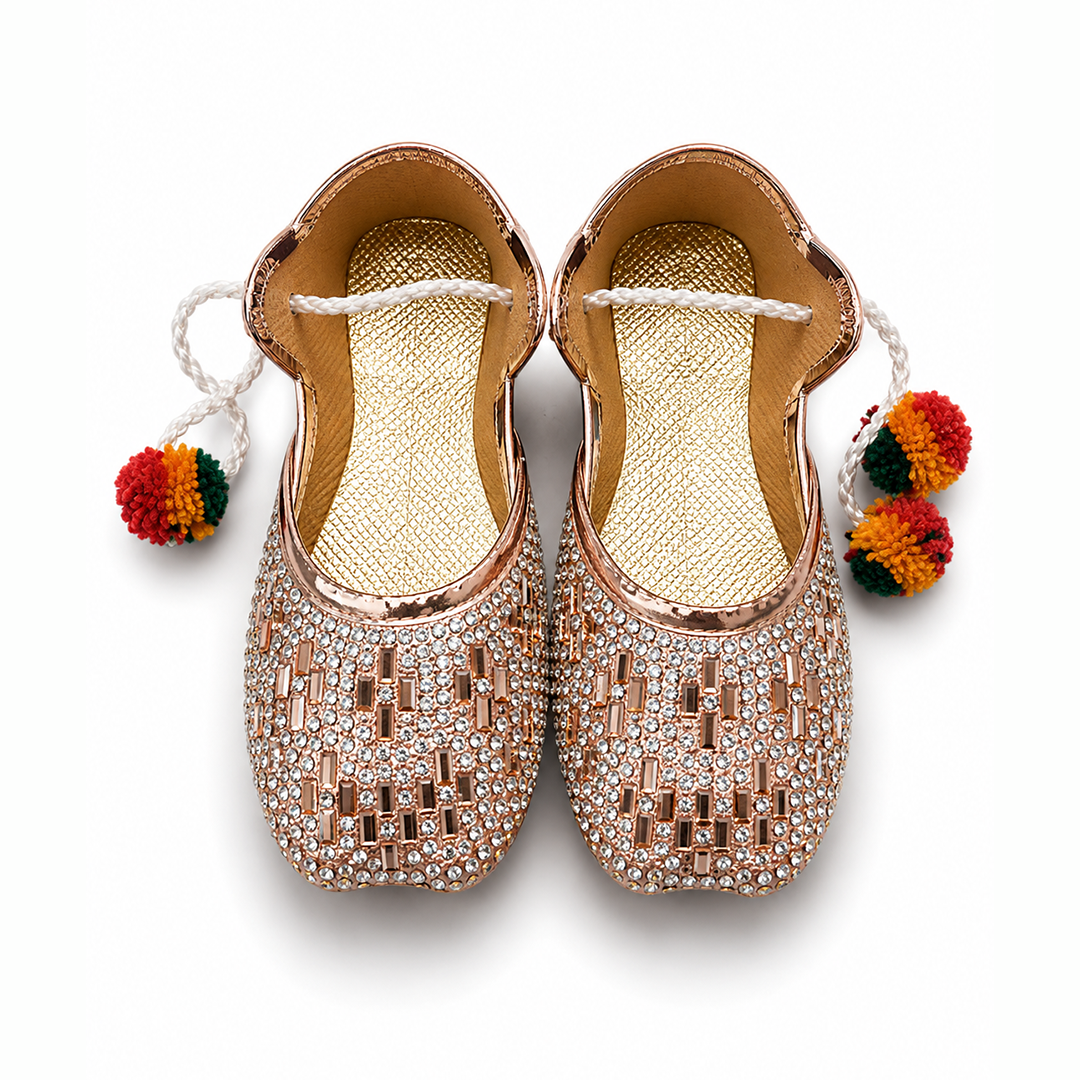 Rose-Gold Rhinestone Baby Khussa