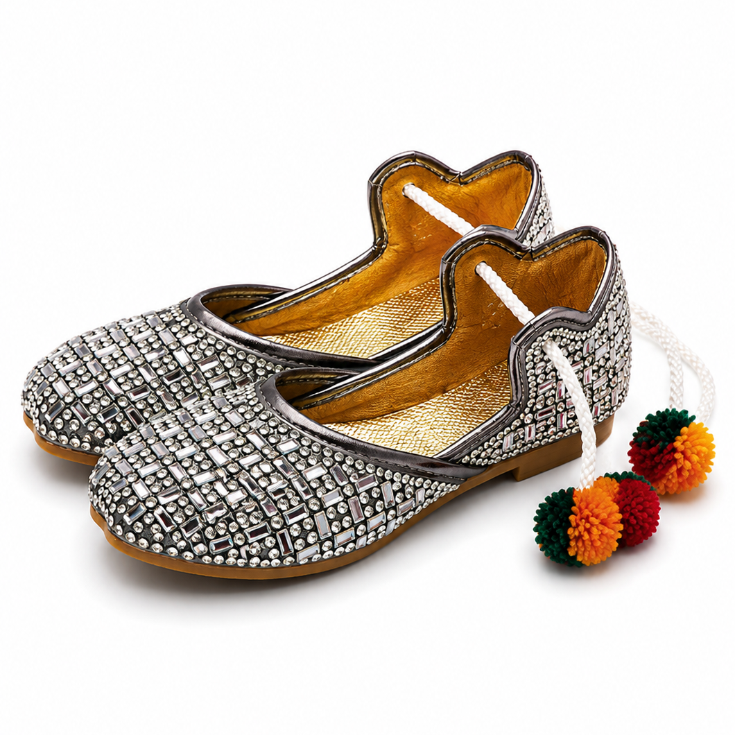 Sparkling SIlver Rhinestone Baby Khussa