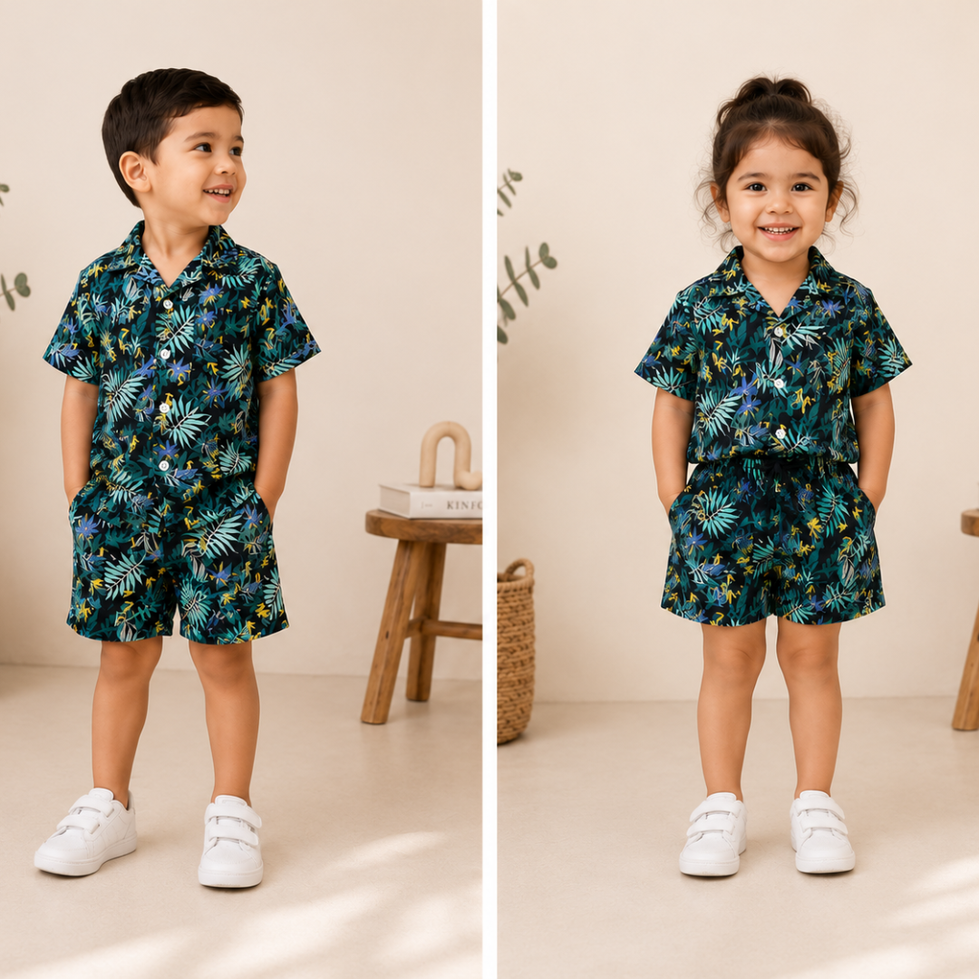 kids wearing Bora Bora Tropical Resort co-ord set by BabyCo