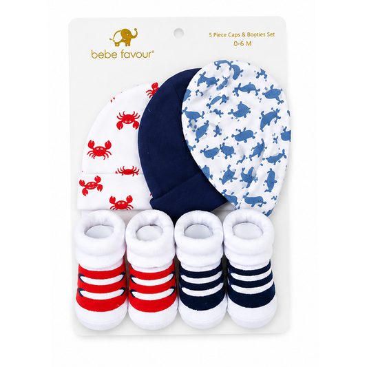 Hudson Dolphin 5 Piece Cap Set With Booties