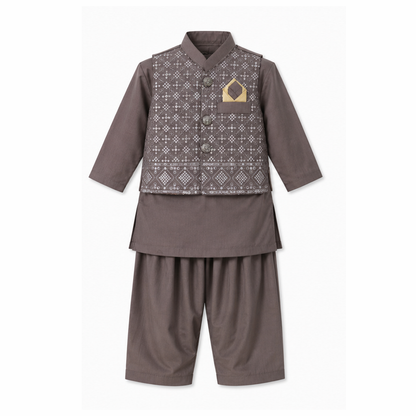 3-6 Months Embroided Kurta Pajama With Waist Coat (Premium)