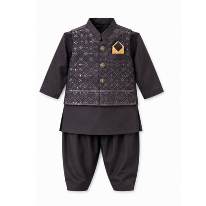 3-6 Months Embroided Kurta Pajama With Waist Coat (Premium)