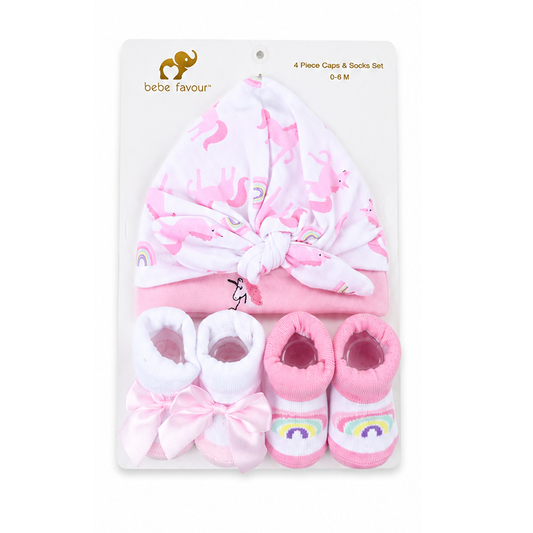 Bebe Favor Unicorn 4 Piece Cap Set With Booties