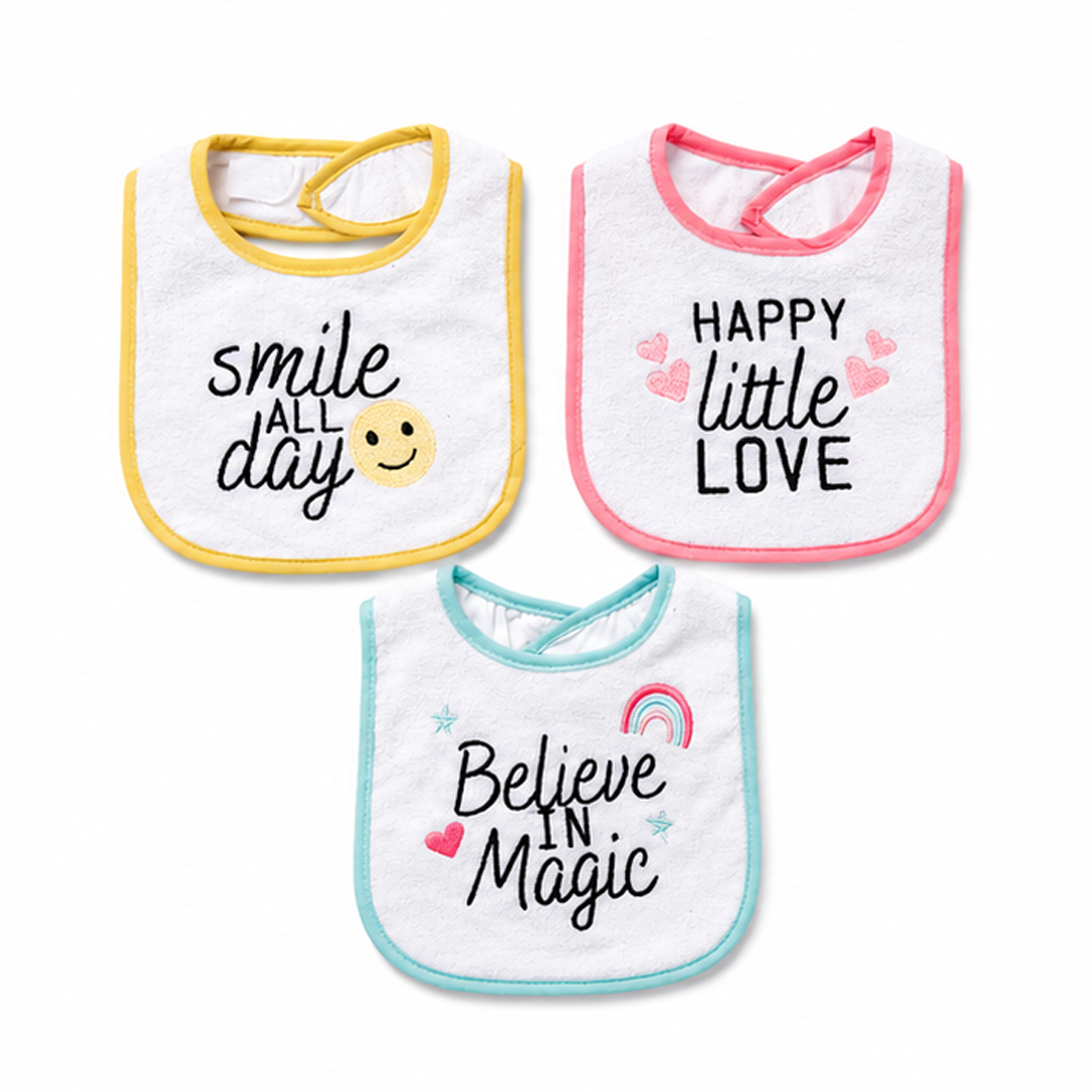 Smile All Day Hudson Baby 3 Piece Cotton Terry Bib Set