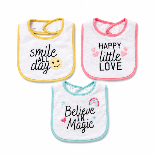 Smile All Day Hudson Baby 3 Piece Cotton Terry Bib Set