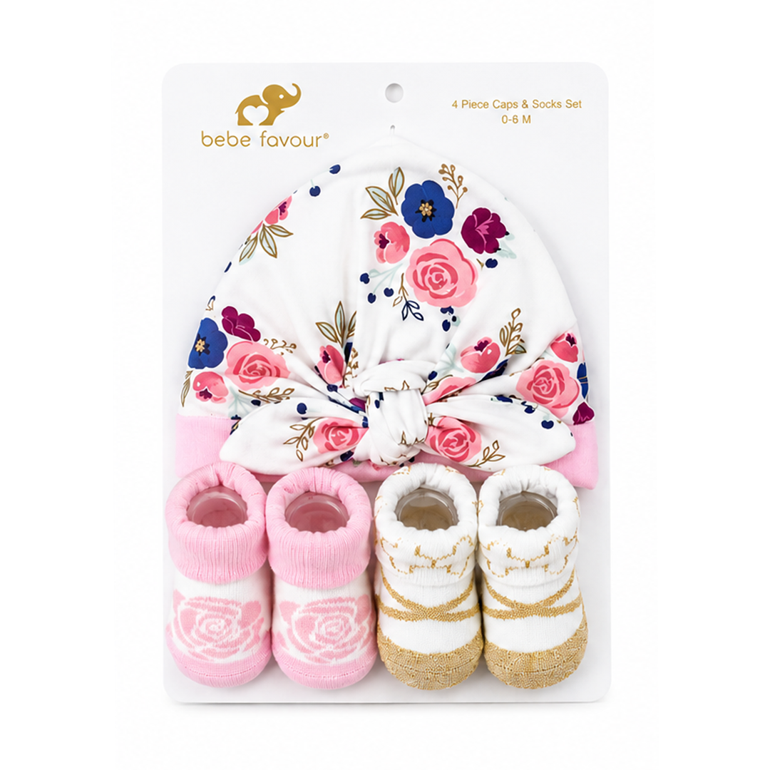 Bebe Favour Bloom 4 Piece Cap Set With Booties