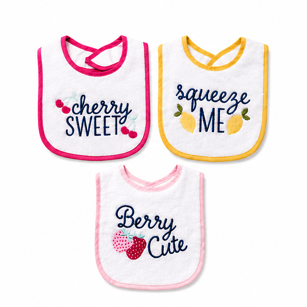 Cherry Sweet Hudson Baby 3 Piece Cotton Terry Bib Set