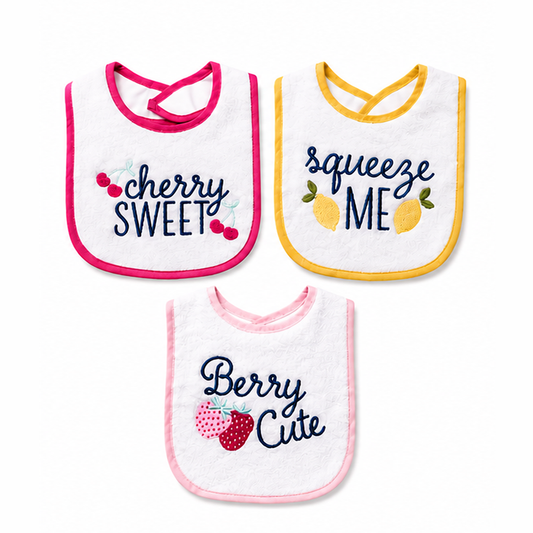 Cherry Sweet Hudson Baby 3 Piece Cotton Terry Bib Set