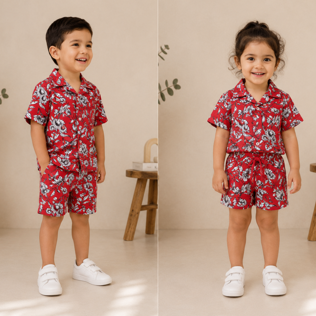 Children wearing Waikiki Floral Resort co-ord set by BabyCo