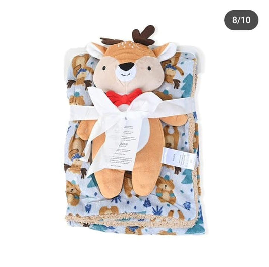 Deer Printed Blanket With Plush Toy