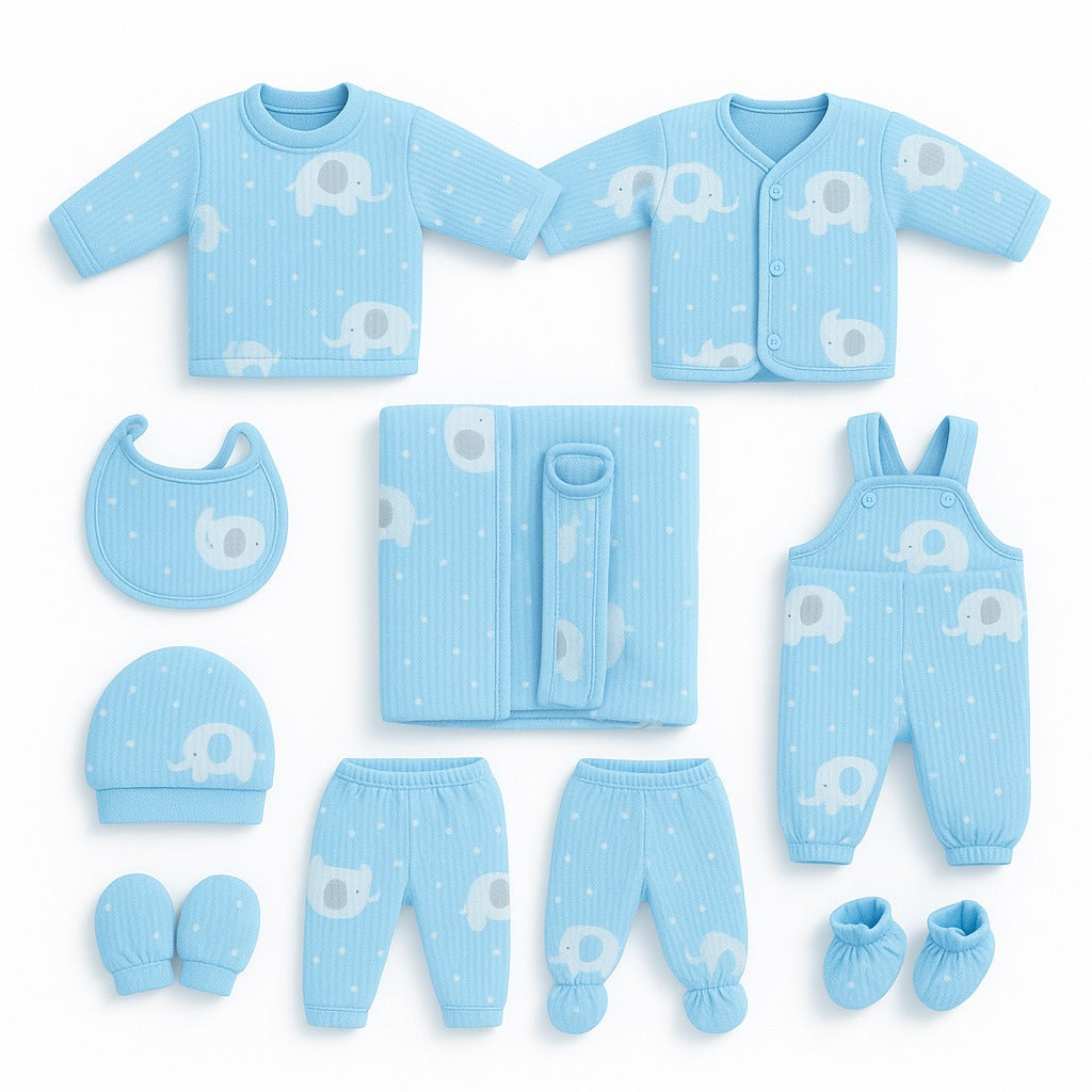 Soft Fleece Elephant 11 Piece Winter New Born Set Blue
