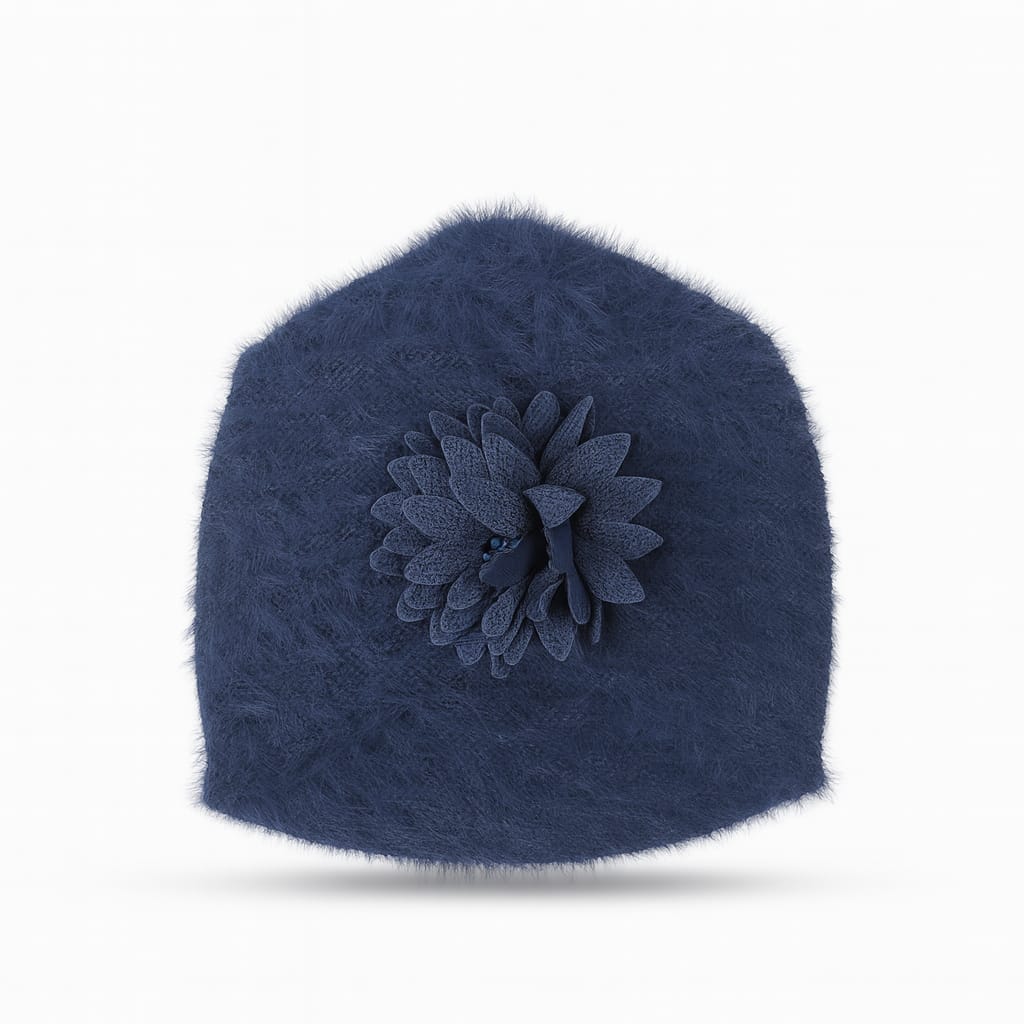 Bloom Fluffy Hand Wooven Turban Cap Navy