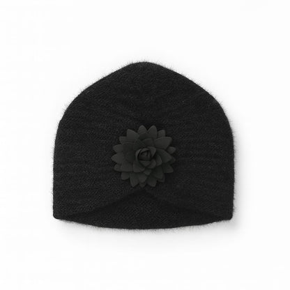 Bloom Fluffy Hand Wooven Turban Cap Black