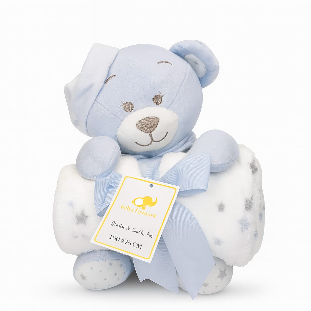 Sunnozy Bear Premium Blanket With Plush Toy Blue