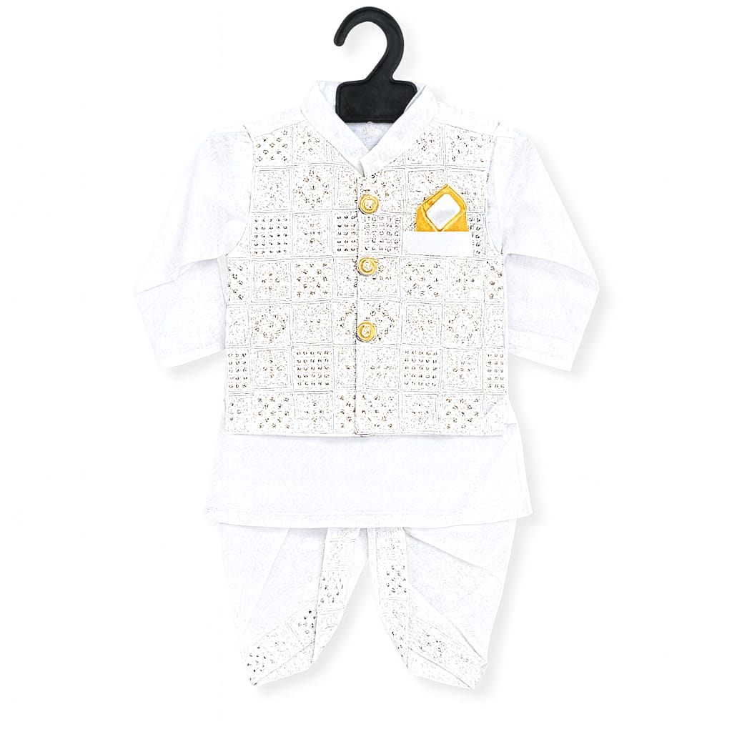 White Dhoti Kurta With Waistcoat