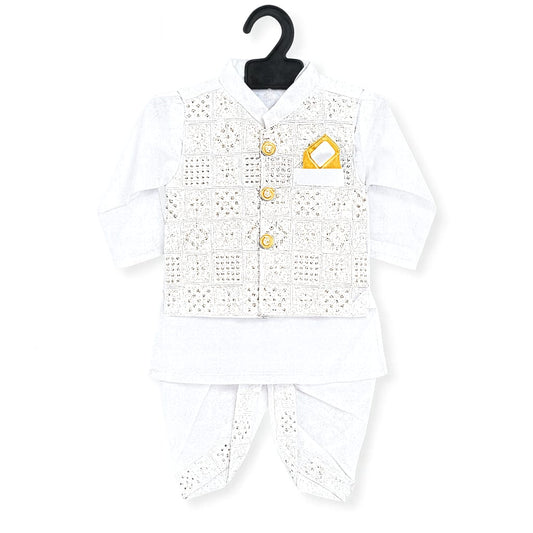 White Dhoti Kurta With Waistcoat